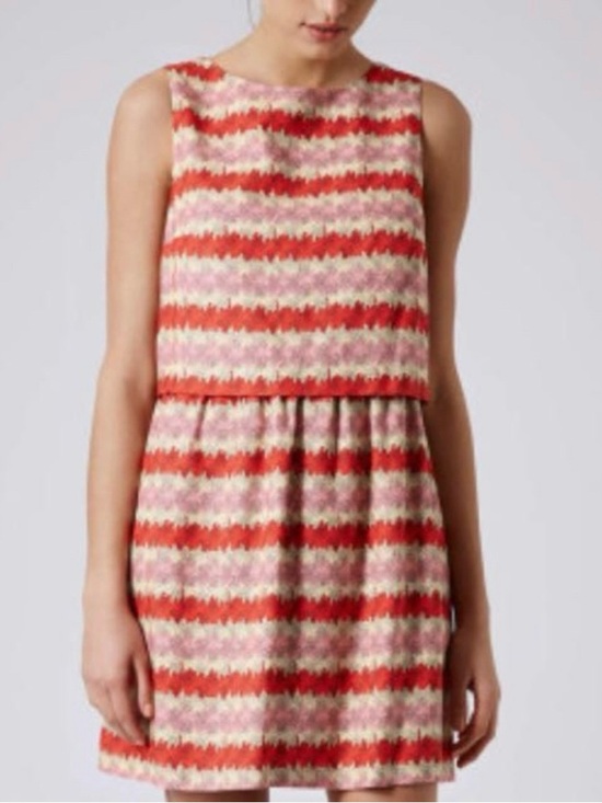Topshop Dresses & Skirts - Topshop Red and Pink Linen Blend Striped Mini Dress Size 8